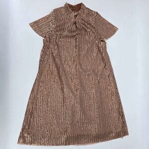 Mia Joy Rose Gold Sequin High Neck Flutter Sleeve Shift Party Dress Size 8